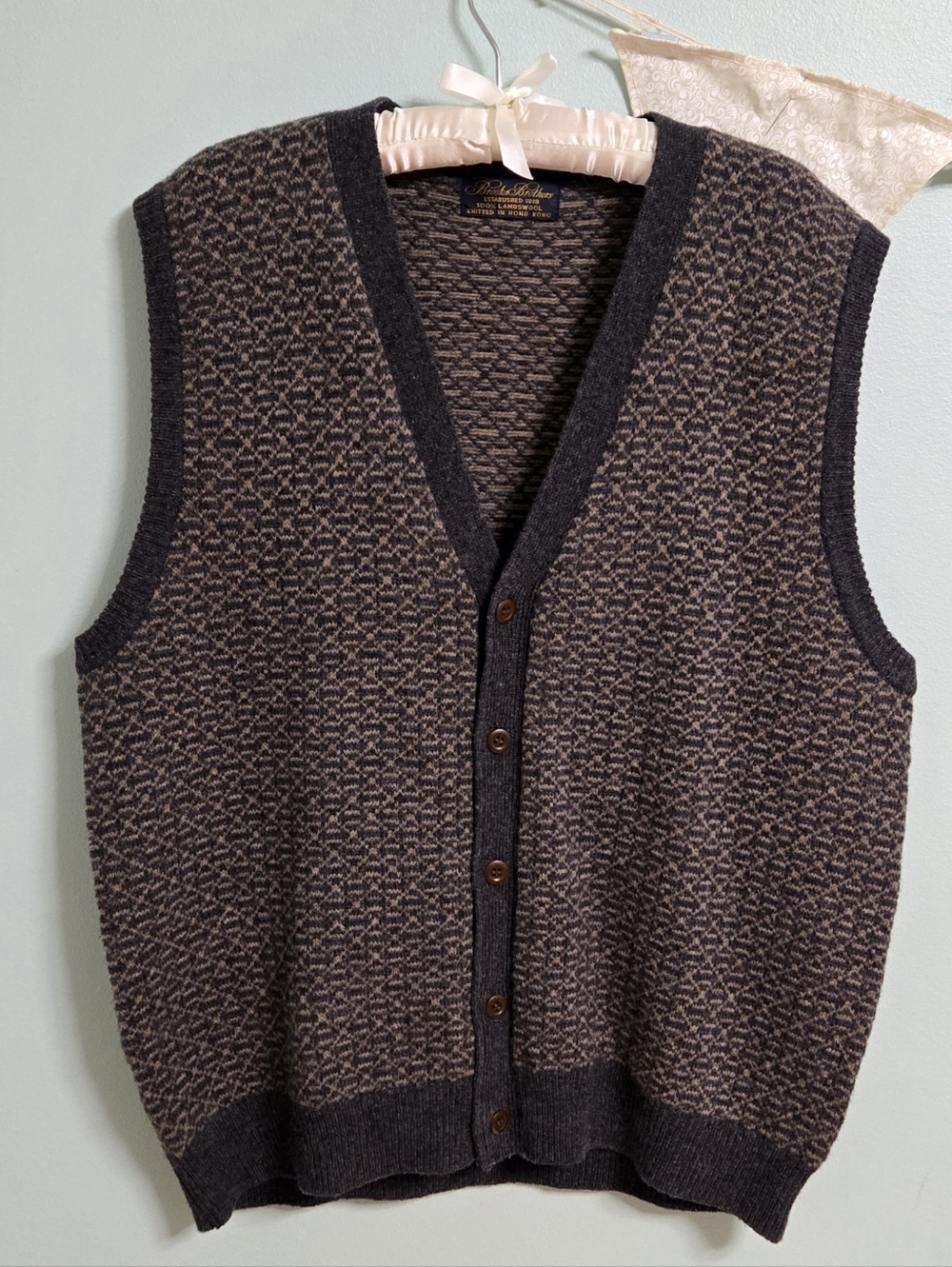 VTG Lambs Wool Brooks Brothers Sweater Vest Cardigan Men's Buttons (Fits S-M)